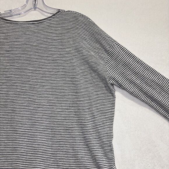J. Jill Grey White Striped Knit Long Sleeve Scoop Neck Waffle Top Size XL - Picture 10 of 14